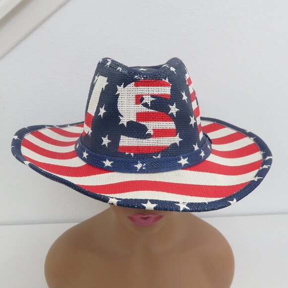 American Flag USA Cowboy Hat Red White Blue Straw Unisex Cowboy Western - Picture 1 of 8